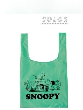 Snoopy Green Reusable Tote Bag Shopping Bag Compact Reusable Washable New NWOT